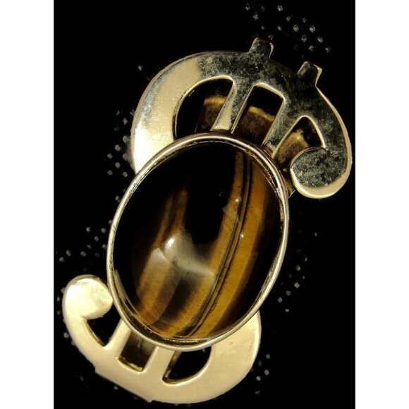 Dollar Sign Money Clip Imitation Tiger Eye Stainless Steel Cash ID Holder - Picture 1 of 10